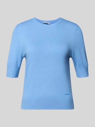 Produktfoto, Slim Fit T-Shirt aus Viskose-Mix von s.Oliver RED LABEL, damski t-shirt, imitacja dzianiny, krój slim fit, aplikacja z metką, okrągły dekolt, krótki rękaw, zakończenie rękawów i wykończenie prążkowane, drobny splot, mieszanka wiskozy
