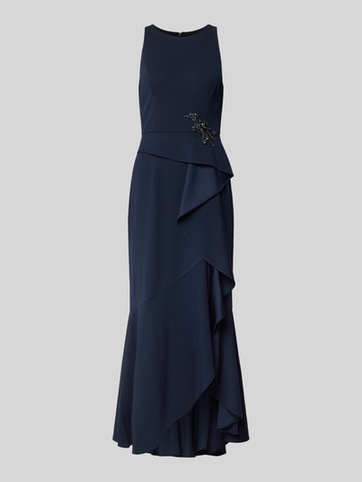 Produktfoto, Regular Fit Abendkleid mi Ziersteinbesatz von Adrianna Papell, elastyczna mieszanka materiałów, krój regular fit, obszycie ozdobnymi kamieniami, plisy, bez rękawów, okrągły dekolt, długość tyłu w rozmiarze 36: 137 cm, szerokość w rozmiarze 36: 36 cm