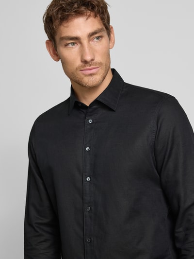 Jake*s Slim Fit Freizeithemd aus Leinen-Baumwoll-Mix Black 3
