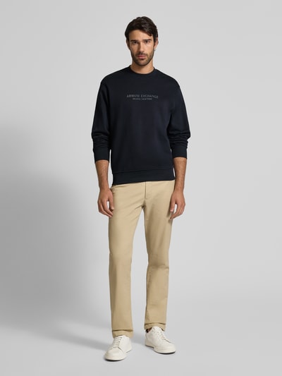 Armani Exchange Sweatshirt met labelprint en ronde hals Marineblauw - 1