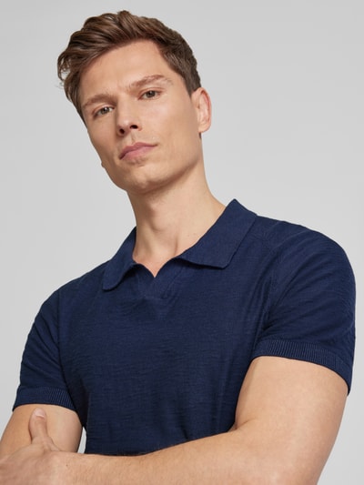 s.Oliver RED LABEL Regular fit poloshirt met structuur van vlamgaren Donkerblauw - 3