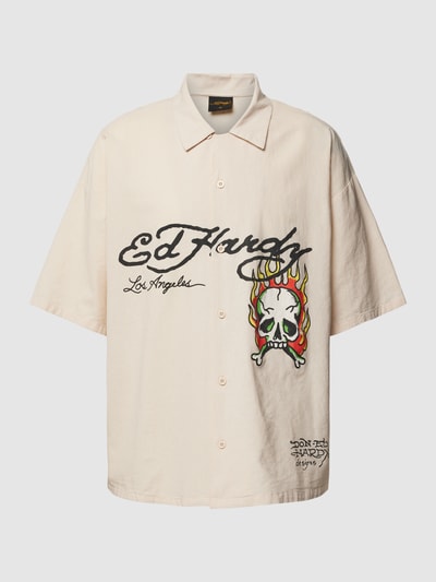 ED HARDY Oversized Freizeithemd mit Label-Prints Ecru 2