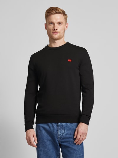 HUGO Gebreide pullover met labelbadge, model 'San Cassius' Zwart - 4