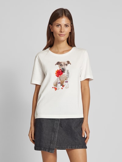 Marc Cain T-Shirt mit Pailletten- und Ziersteinbesatz Offwhite 4