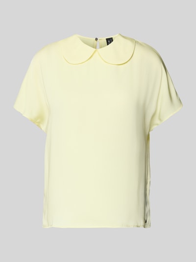 Produktfoto, Blusenshirt aus Satin mit Umlegekragen von Marc Cain, żółty, krój regular fit, krótki rękaw, zapięcie na guzik z tyłu, tekstura gładka