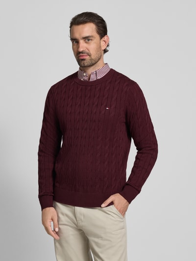 Tommy Hilfiger Regular fit gebreide pullover van zuiver katoen Bordeaux - 4