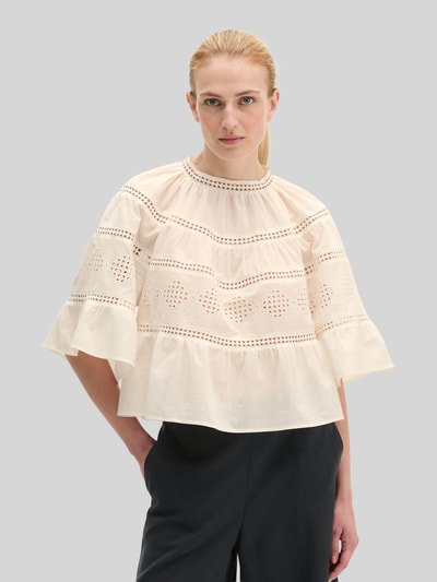Marc O'Polo Relaxed Fit Bluse aus reiner Baumwolle mit Lochstickerei Weiss 4