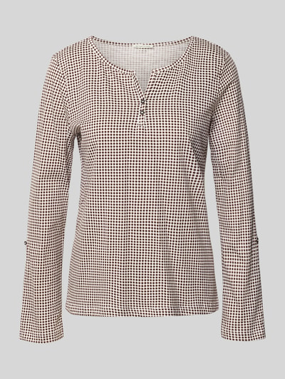 Produktfoto, Regular Fit Langarmshirt aus reiner Baumwolle von Tom Tailor, kleinkariertes Muster, neutrale Farben, Damen Langarmshirt von Tom Tailor