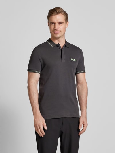 BOSS Green Poloshirt met labelprint, model 'Paule' Antraciet - 4