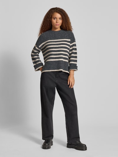 PIECES Relaxed Fit Strickpullover mit Woll-Anteil Modell 'LINE' Dunkelgrau Melange 1