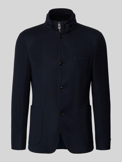 Produktfoto, dunkelblaues Slim Fit Sakko mit Woll-Anteil Modell 'Hypetar' von JOOP! COLLECTION, glatte und gerippte Texturen, Vorderansicht