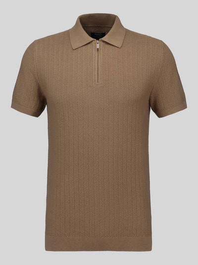 Produktfoto, Poloshirt mit kurzem Reißverschluss und Polokragen von MCNEAL aus reiner Bio-Baumwolle in Beige mit Strukturmuster, Body Fit