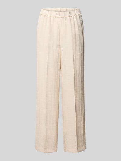 Productfoto, Wide Fit Hose aus Viskose-Mix mit Bügelfalten van comma, dames broek in licht beige met persplooien en elastische band, mix van viscose, lyocell en linnen, bandwijdte maat 36: 38 cm, binnenbeenlengte maat 36: 67 cm