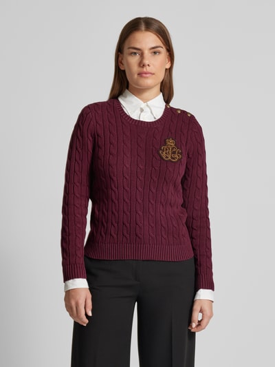 Lauren Ralph Lauren Gebreide pullover met ribboorden, model 'MONTIVA' Bordeaux - 4