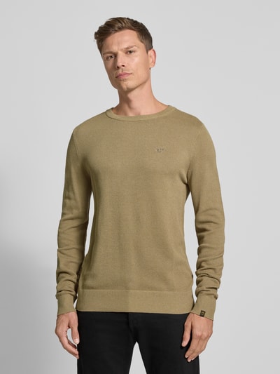 PME Legend Strickpullover mit Rundhalsausschnitt und Label-Stitching Beige 4