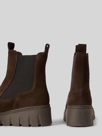 Produktfoto, braune Chelseas aus echtem Rindsleder von Tamaris, Details in Dunkelbraun, strukturierte Sohle, Damen Chelseas von Tamaris
