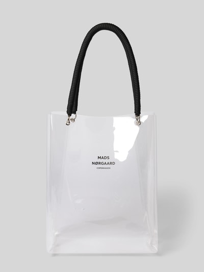 Produktfoto, Handtasche in transparentem Design Modell 'Craze Vinnie' von MADS NØRGAARD mit Tragehenkel, Logo-Print, Strukturmuster, 29 cm Breite, 37 cm Länge, 15 cm Tiefe, 55 cm Schulterriemenlänge, offenes Hauptfach