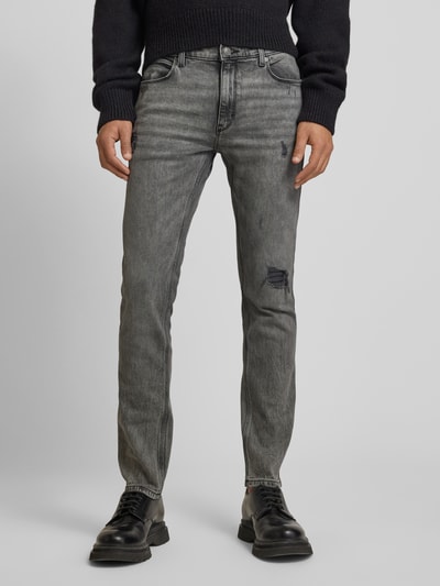 HUGO Skinny fit jeans in destroyed-look, model 'HUGO 734' Lichtgrijs - 4