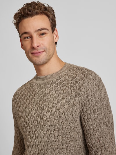 GABBA Gebreide pullover met ronde hals, model 'AKSLA' Lichtbruin - 3