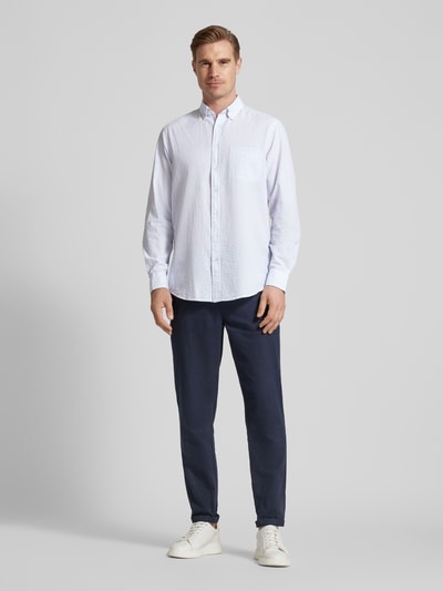 Christian Berg Men Freizeithemd mit Streifenmuster und Button-Down-Kragen Jeansblau 1