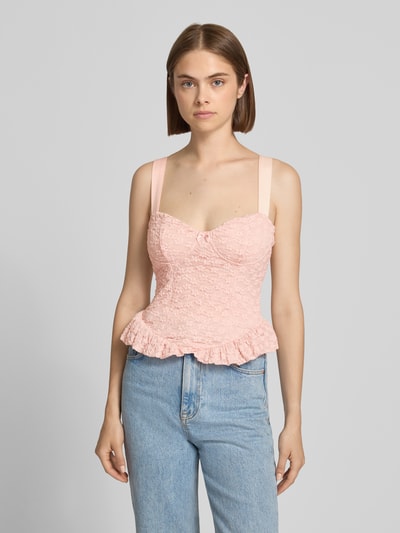 Gina Tricot Slim Fit Top mit Allover-Spitzenbesatz Rosa 4