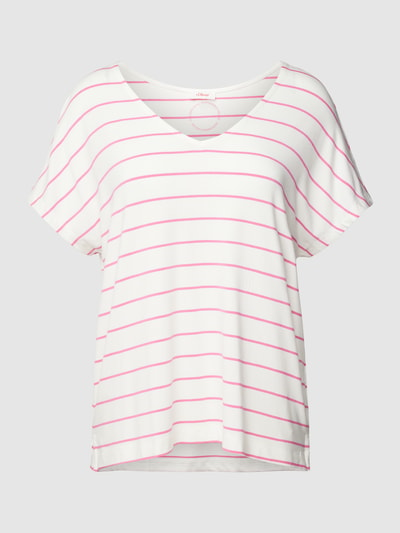 s.Oliver RED LABEL T-Shirt aus Viskose-Elasthan-Mix mit U-Ausschnitt Pink 2