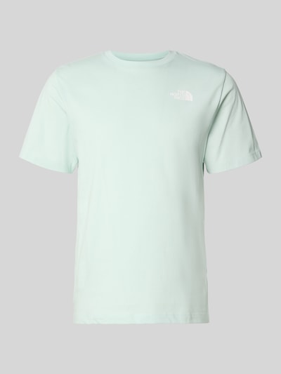 Produktfoto, Regular Fit T-shirt uit katoenmix model 'EVOLUTION' van The North Face in lichtblauw met labeldetail, ronde hals, ruglengte maat M 70 cm