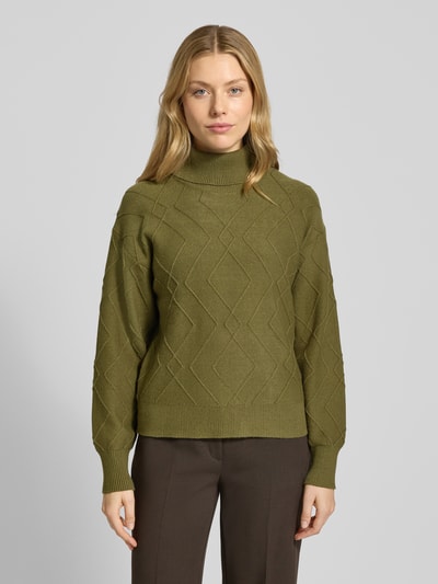 FREE/QUENT Sweter z dzianiny z prążkowanymi wykończeniami model ‘Saturn’ Khaki 4