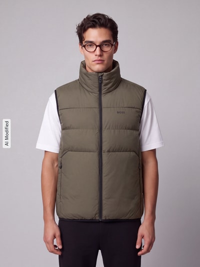 BOSS Green Regular fit bodywarmer met opstaande kraag model 'OW_Urbanex' Donkergroen - 4