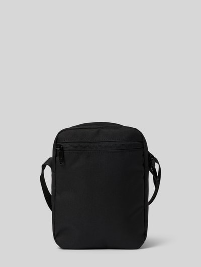 Produktfoto, schwarze Handtasche mit Label-Stitching von The North Face, Außenfach mit Reißverschluss, rechteckige Form, glatte Textur