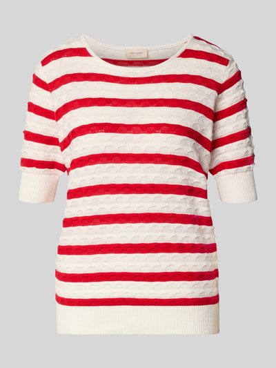 Productfoto, Strickshirt met ronde hals model 'Dodo' van FREE/QUENT, zuiver katoen, rechte fit, geribbelde boorden, rood-witte strepen, lichte textuur
