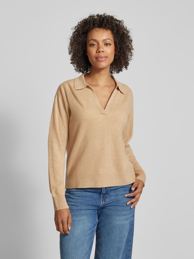 Jake*s Casual Strickpullover mit gerippten Abschlüssen Sand Melange 4