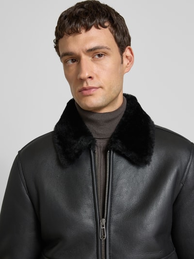 JOOP! COLLECTION Regular fit leren jack van lamswol, model 'Boron' Zwart - 3