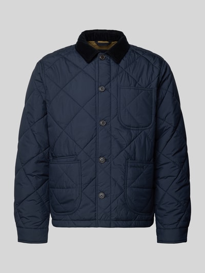 Produktfoto, Regular Fit Steppjacke mit Kentkragen von Polo Ralph Lauren in Dunkelblau, Knopfleiste, Brusttasche, Eingrifftaschen, Label-Stitching, Rückenlänge 70 cm, Schulterbreite 51 cm, Brustweite 58 cm, Ärmellänge 67 cm