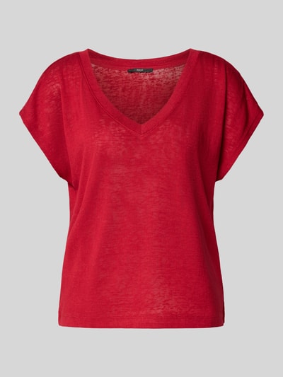 Produktfoto, rotes T-Shirt aus Viskose-Mix mit V-Ausschnitt und Kappärmeln, Regular Fit, Rückenlänge 56 cm, T-Shirt aus Viskose-Mix mit V-Ausschnitt von Zero