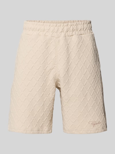 Produktfoto, Relaxed Fit Shorts mit Strukturmuster Modell 'Jovren' von Pegador in Beige, Elastischer-Material-Mix mit Baumwoll-Anteil, Strukturmuster, Bundweite 39 cm, Innenbeinlänge 24 cm, Herren
