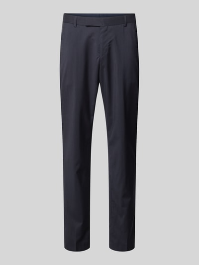 Produktfoto, Regular Fit Anzughose aus reiner Schurwolle Modell 'H-GENIUS-263' von BOSS mit Optik:Allover-Muster, Nadelstreifen-Muster, Label-Applikation, Gürtelschlaufen, seitliche Eingrifftaschen, Popeline Materialverarbeitung.