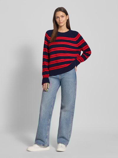 Armedangels Loose fit gebreide pullover van pure wolmix, model 'LILIRIAA FINE STRIPES' Marineblauw - 1