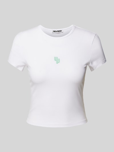 Review T-shirt z wyhaftowanym logo Biały 2