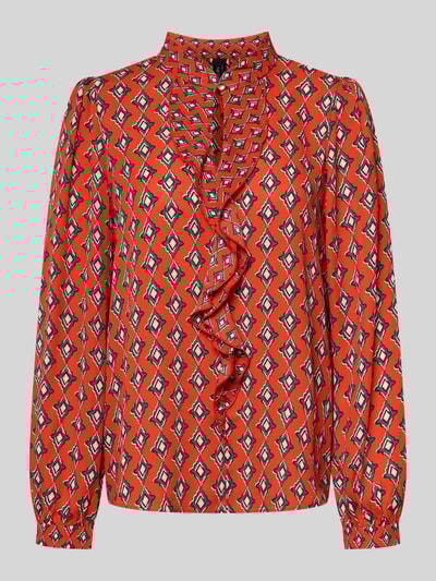Marc Cain Regular fit blouse in all-over look met volants Rood - 2