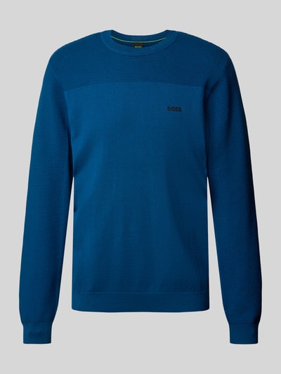 BOSS Green Gebreide pullover met labelprint, model 'Momentum' Petrol - 2