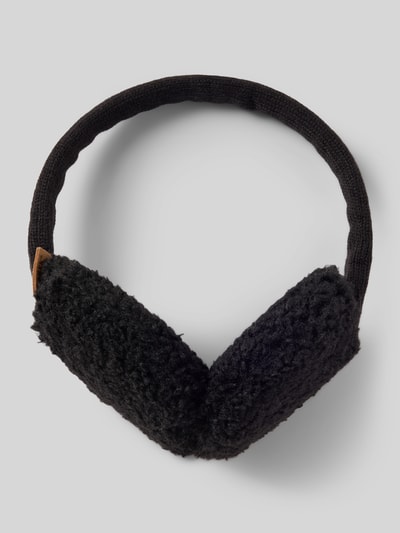 Produktfoto, Ohrenwärmer mit Teddyfell-Besatz Modell 'Browniez' von Barts in Schwarz, weiche Textur vor grauem Hintergrund