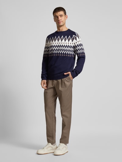 Christian Berg Men Strickpullover aus Woll-Mix mit Rundhalsausschnitt Marine 1