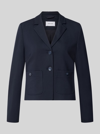 Produktfoto, Blazer aus Viskose-Mix mit Reverskragen von MORE & MORE in Dunkelblau, taillierte Passform, aufgesetzte Taschen, 2-Knopfleiste, glatte Textur
