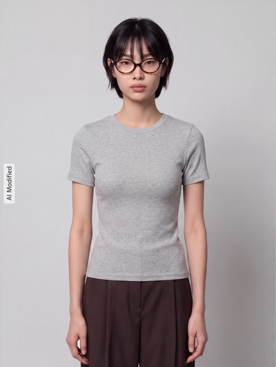 ONLY Slim Fit T-Shirt aus Baumwoll-Mix Modell 'RILEY' Hellgrau 4
