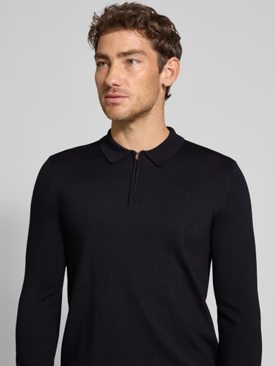 JOOP! Collection Sweter z dzianiny z żywej wełny z kołnierzykiem polo model ‘Dondor’ Ciemnoniebieski 3