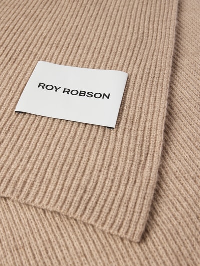 Produktfoto, Schal aus Schurwoll-Mix mit Modal-Anteil von ROY ROBSON, beige, rechteckige Form, Strick-Optik mit Logo-Detail, 42x194 cm.