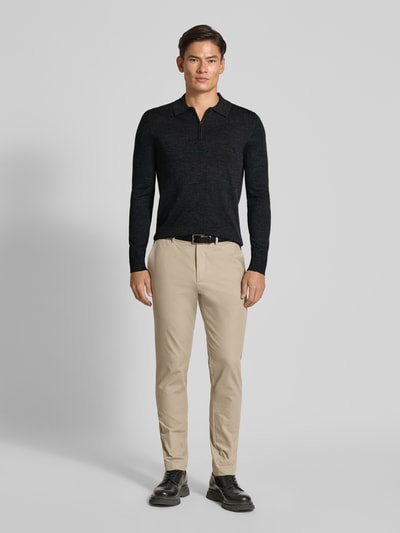 Christian Berg Men Strickpullover aus Merino-Mix mit Umlegekragen Anthrazit Melange 1