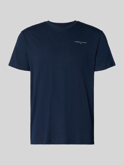 Produktfoto, Slim Fit T-shirt uit puur katoen Model 'LINEAR CHEST TEE' van Tommy Jeans, look: effen, pasvorm: regular fit, labelprint, ronde hals, korte mouw, puur katoen, diepblauw.