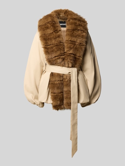 ROTATE Strickjacke mit Webpelzkragen Beige 1